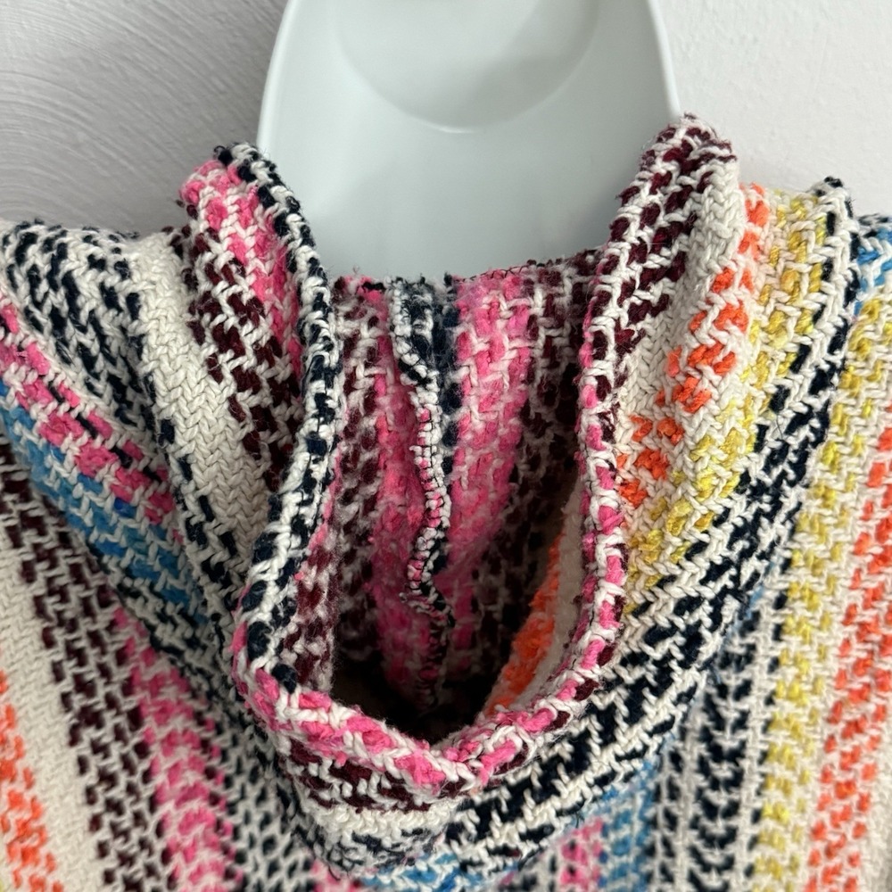 Baja Joe Mexican Blanket Hoodie Baja Pullover Striped Surf Skate Festival Boho M - Picture 4 of 16